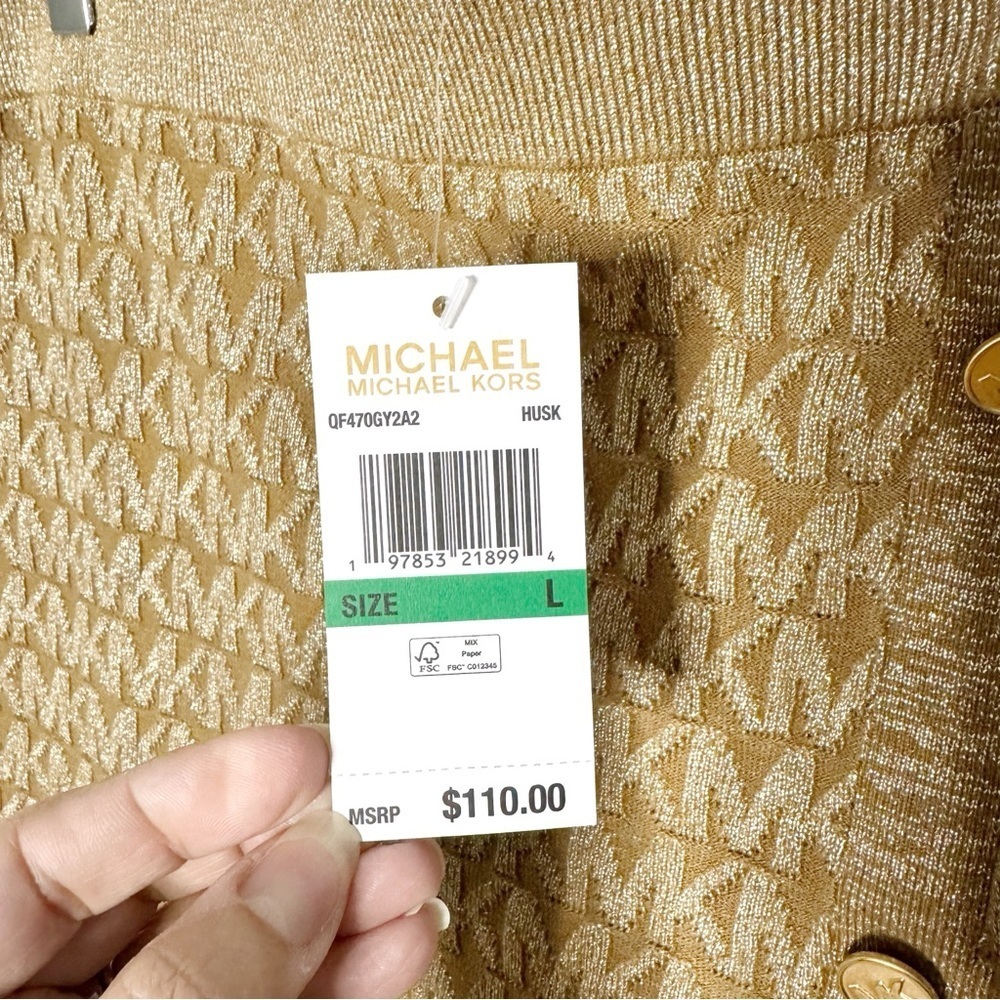 MICHAEL KORS Women Logo knit long Skirt Metallic Husk Slit NWT Size L $110 - Picture 5 of 10